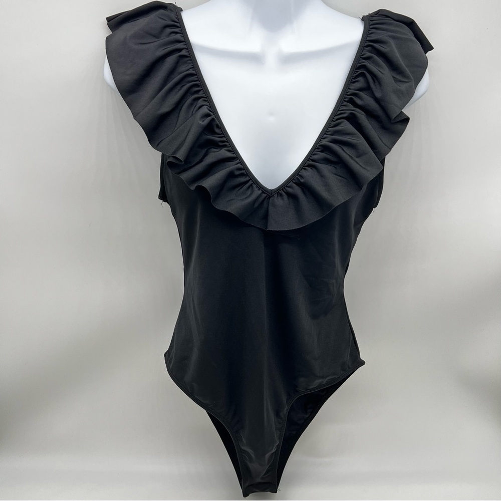 Zara Black Textured V-Neck Top